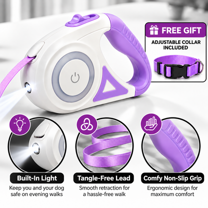 Retractable Led Dog Leash With Adjustable Collar